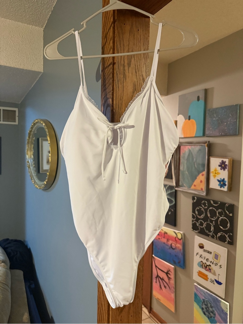 White One-Piece Swimsuit with Front Tie